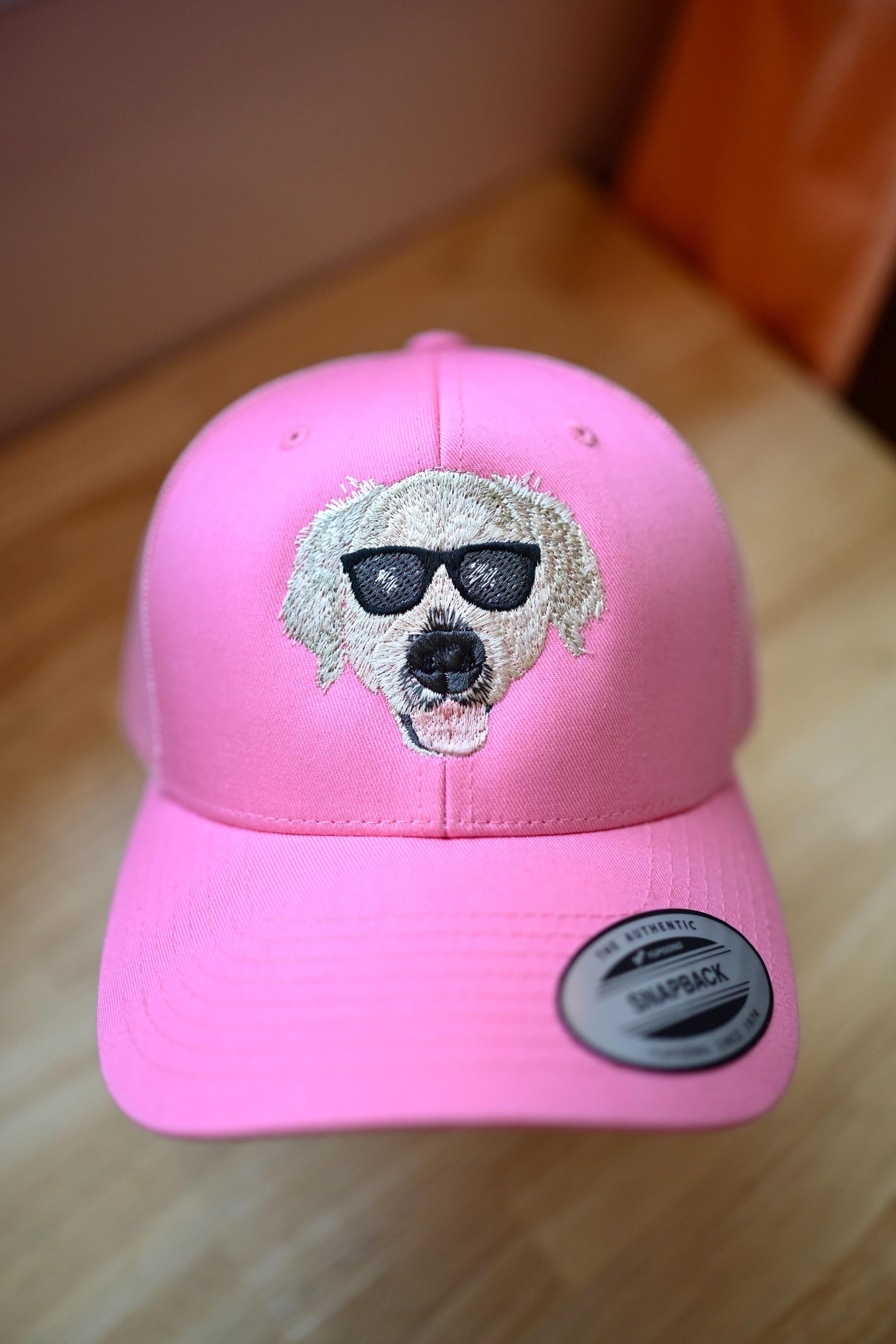 Custom Pet Portrait Trucker Hat – Hand-Drawn Embroidery, Sew-On Patch Option