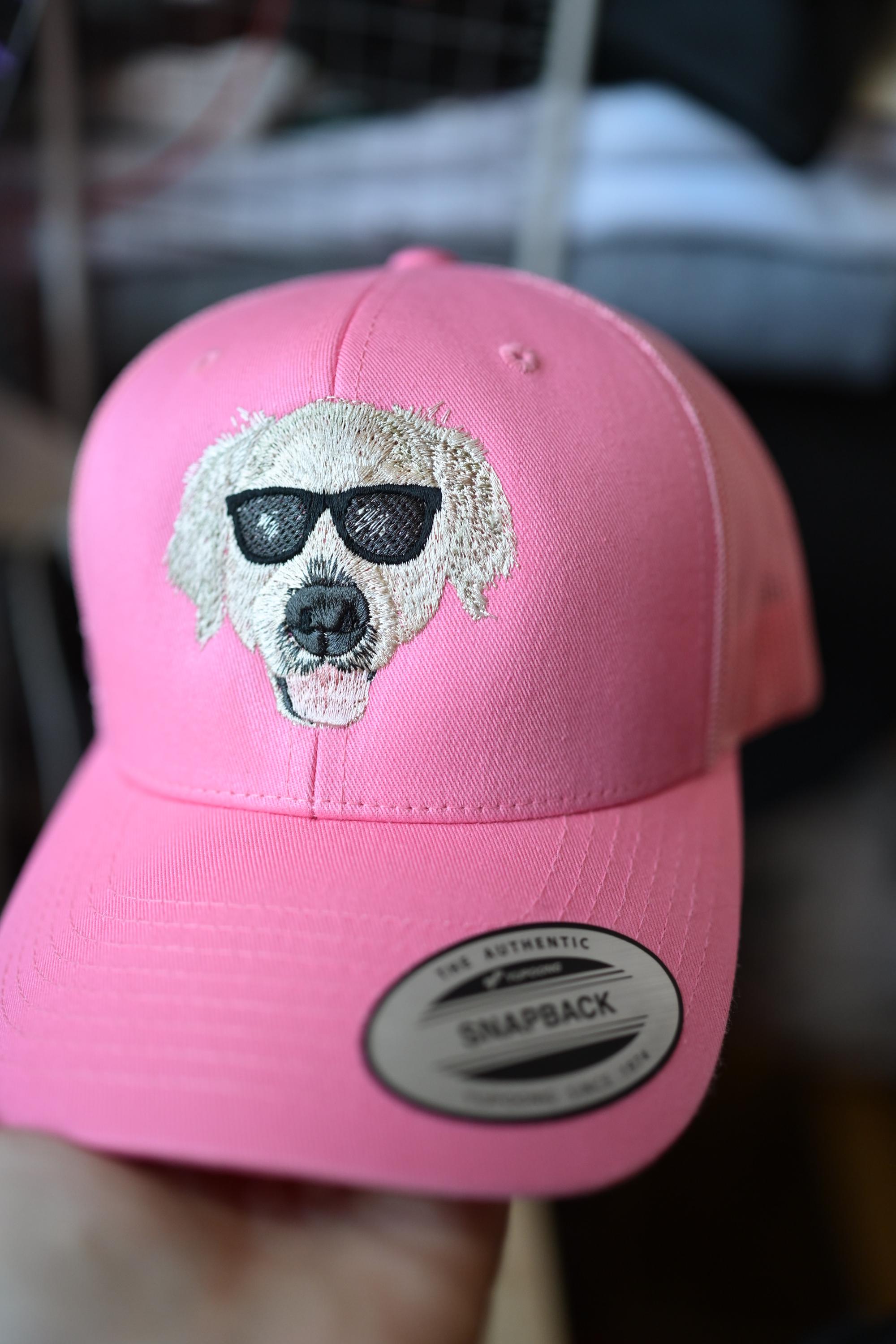 Custom Pet Portrait Trucker Hat – Hand-Drawn Embroidery, Sew-On Patch Option