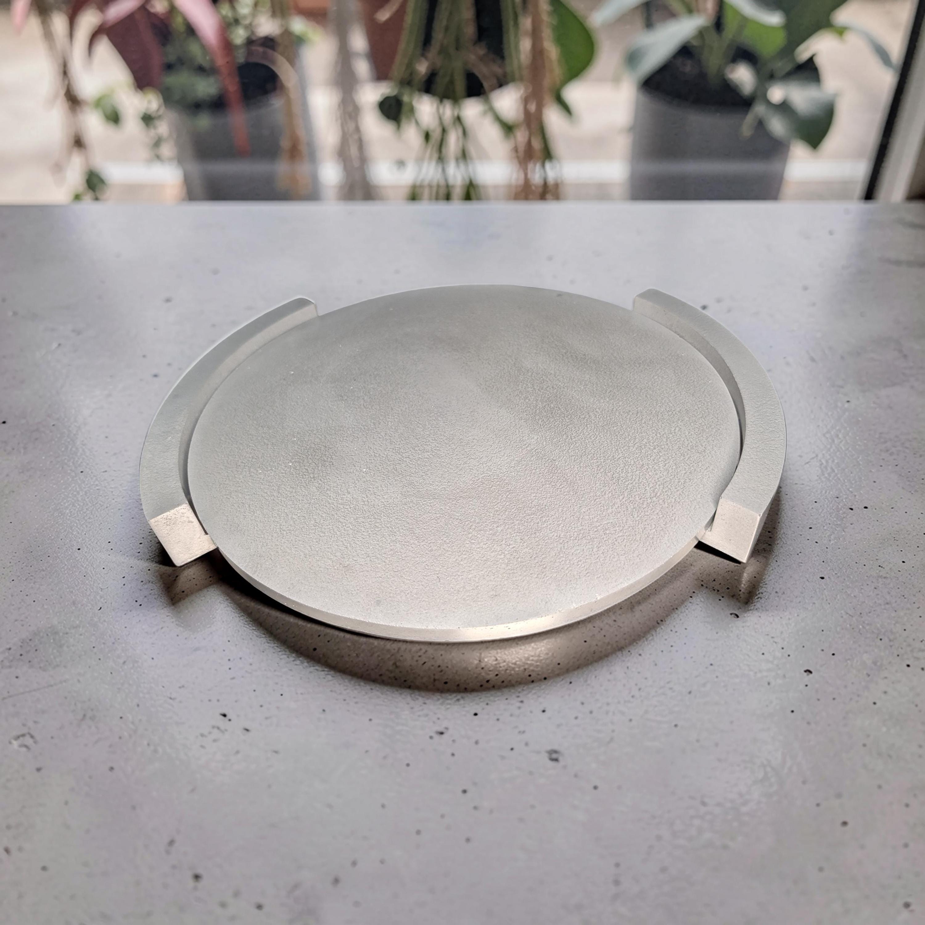Large Round Concrete Tray with Removable Legs, Modular Grey Decorative Plate, Minimalist Riser Jewelry Dish, Modern Industrial Shelf Accent