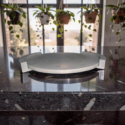 Large Round Concrete Tray with Removable Legs, Modular Grey Decorative Plate, Minimalist Riser Jewelry Dish, Modern Industrial Shelf Accent