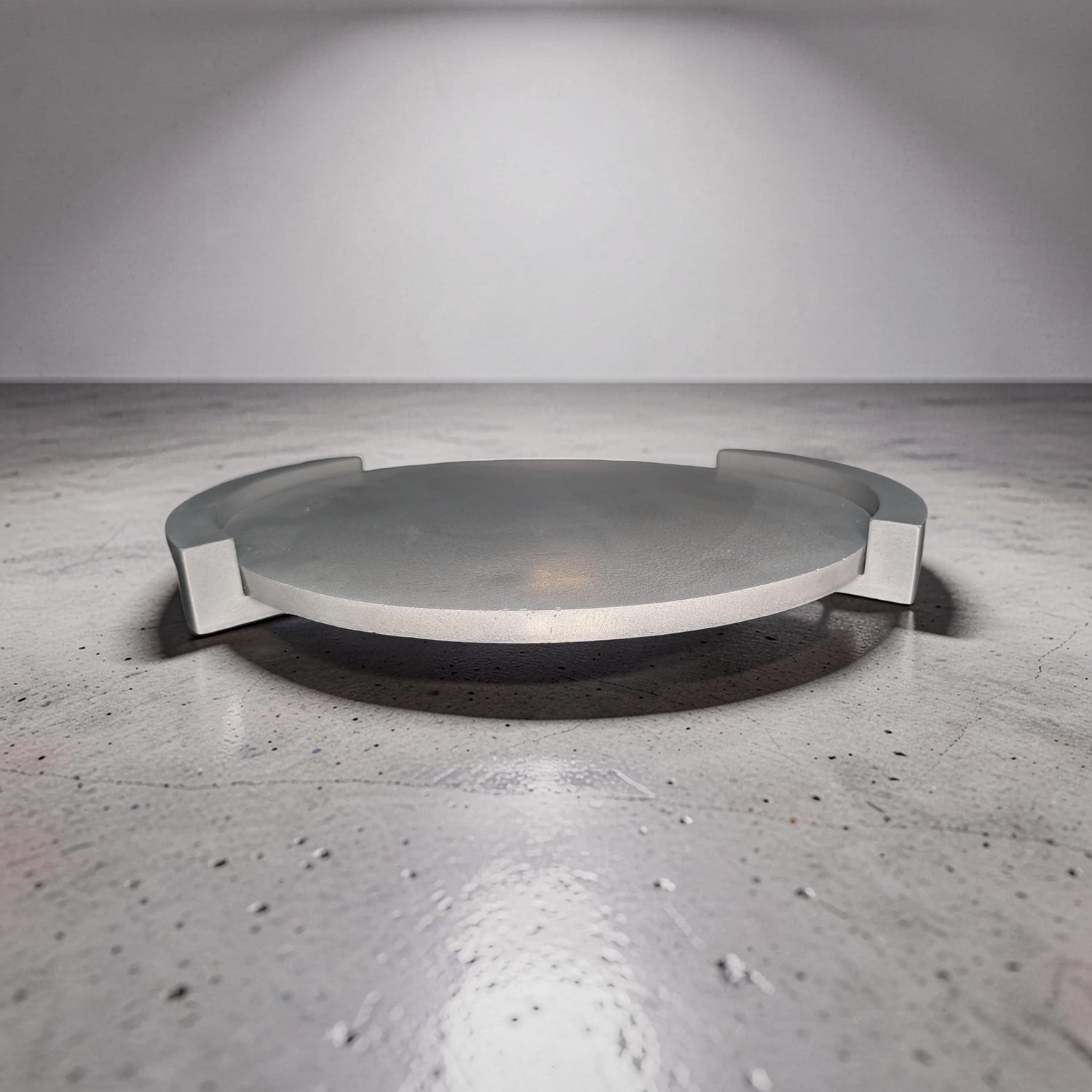 Large Round Concrete Tray with Removable Legs, Modular Grey Decorative Plate, Minimalist Riser Jewelry Dish, Modern Industrial Shelf Accent