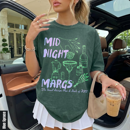 Graphic tee with &amp;quot;MID NIGHT MARGS&amp;quot; text and margarita ingredients.