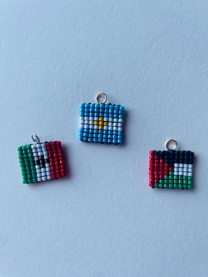 Handmade Custom Country Flag Charm, Handstitched, Glass Seed Bead, Beaded Jewelry, Travel Gift, Ancestry, Heritage Jewelry, Bag Charm
