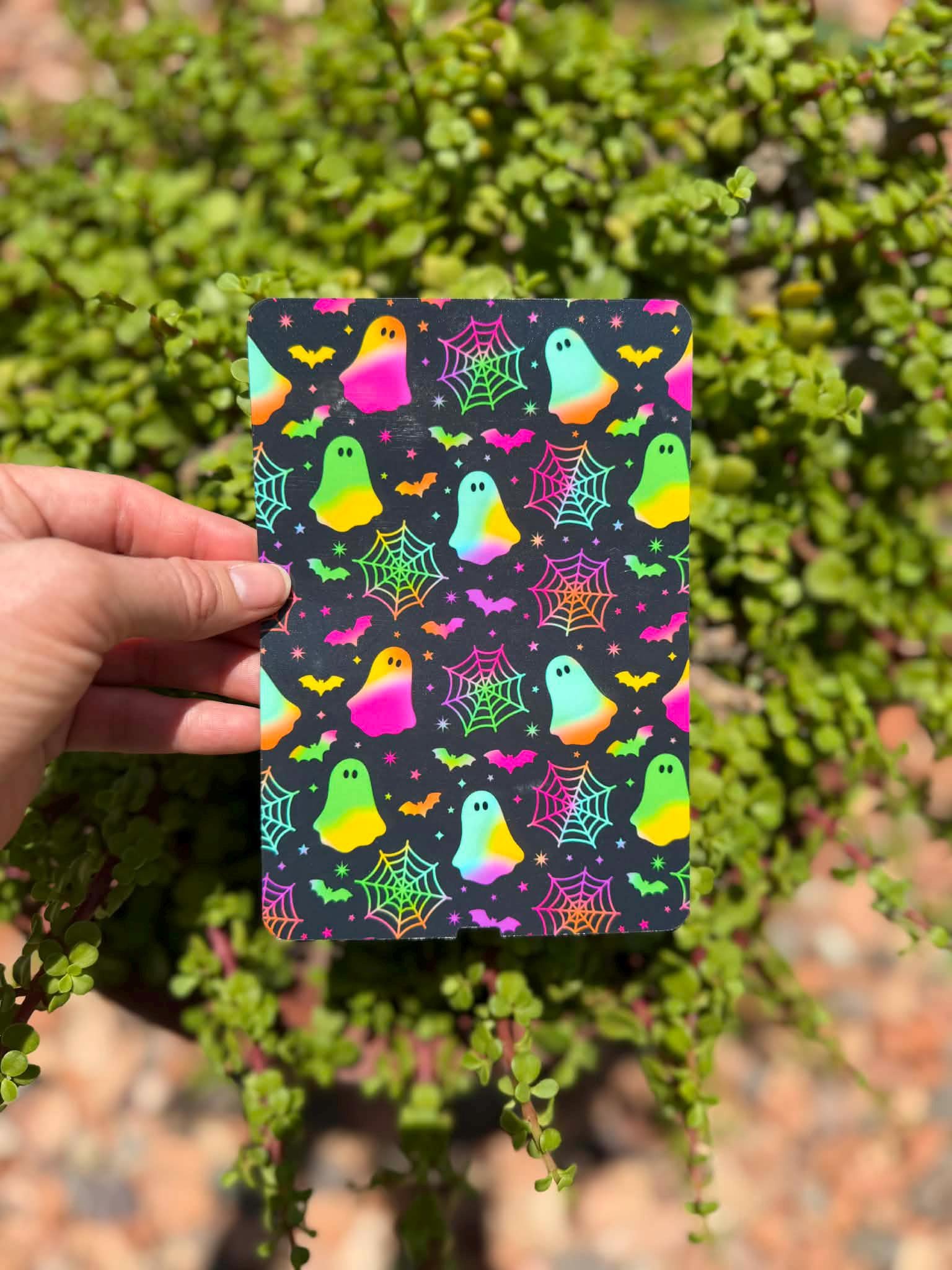 Neon Ghost Kindle Insert, Spooky Cute E-Reader Insert, Halloween Reading Accessory, Clear or Holographic Overlay, Bookish Gift
