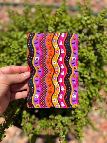 Colorful Halloween E-Reader Insert, Retro Ghosts Skulls and Spiderwebs, Spooky Bookish Accessory, Clear or Holographic Overlay
