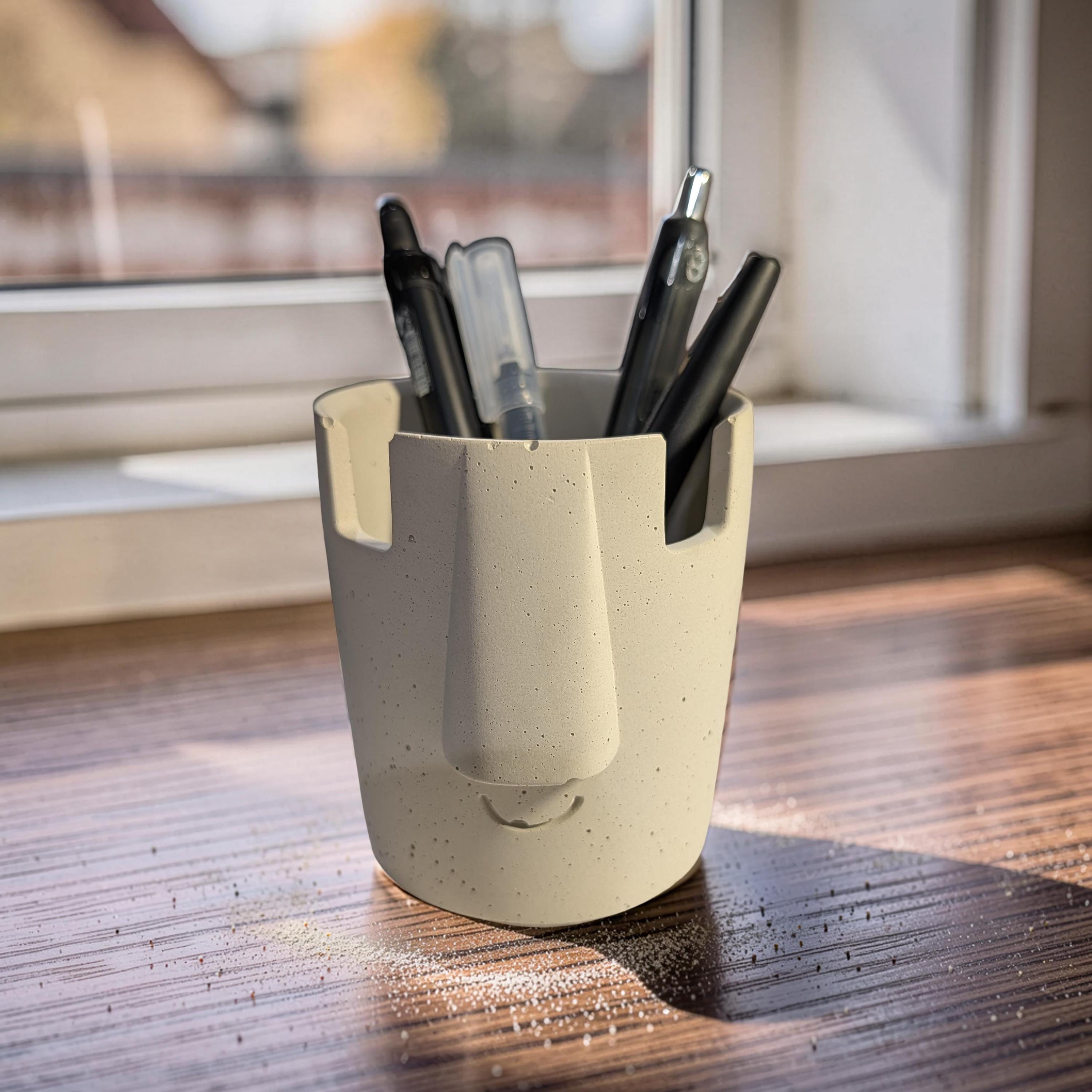 Concrete Glasses Holder &amp; Pencil Cup, Minimalist Face Glasses Stand, Unique Modern Desk Organizer, Eyeglass Stand, Cute Teacher Gift