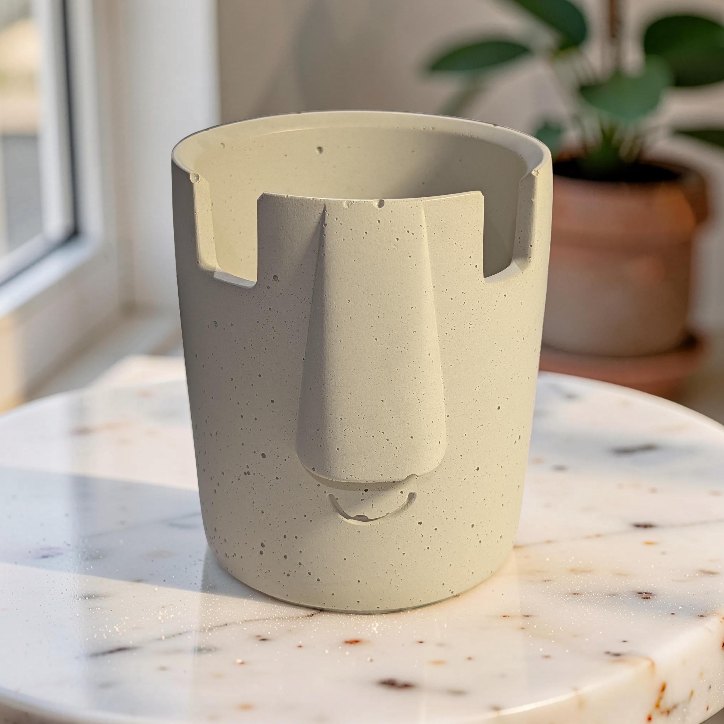 Concrete Glasses Holder &amp; Pencil Cup, Minimalist Face Glasses Stand, Unique Modern Desk Organizer, Eyeglass Stand, Cute Teacher Gift