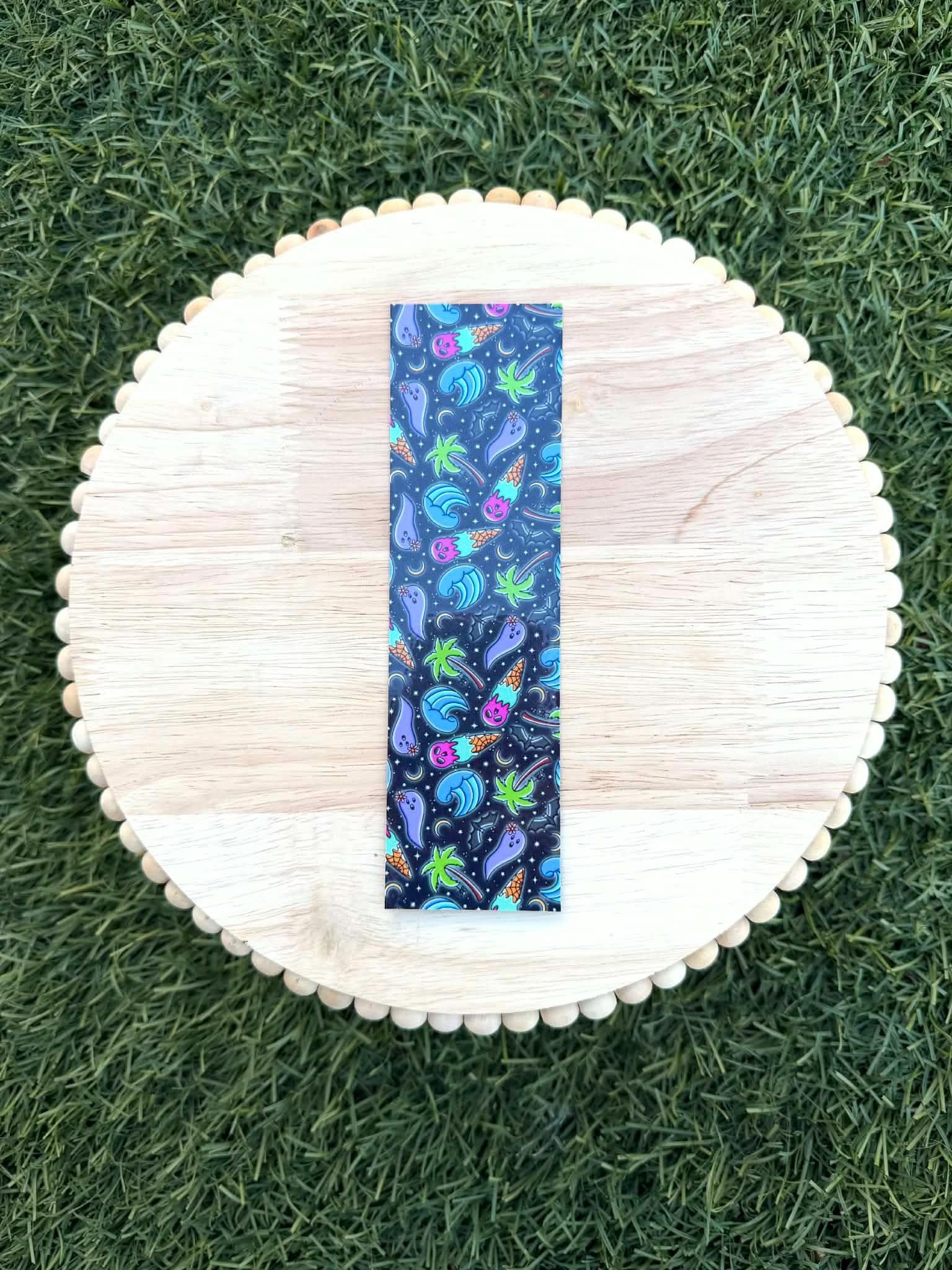 Neon Ghost Bookmark, Spooky Bats Pumpkins and Spiderwebs, Laminated 2x7 Reader Gift, Square or Rounded Corners