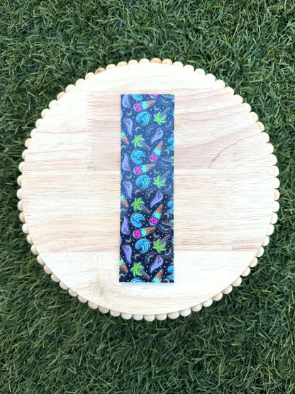 Neon Ghost Bookmark, Spooky Bats Pumpkins and Spiderwebs, Laminated 2x7 Reader Gift, Square or Rounded Corners