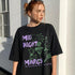 Black t-shirt with "MID NIGHT MARGS" graphic and cocktail ingredients.