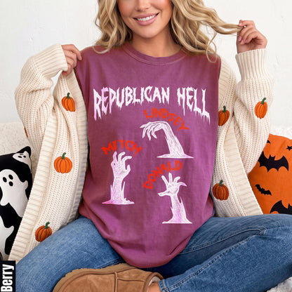 T-shirt with &amp;quot;Republican Hell&amp;quot; text and zombie hands.