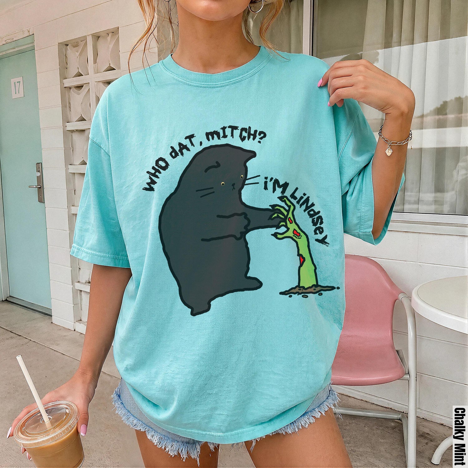 Black cat graphic tee with &amp;quot;Who dat, Mitch? I&amp;