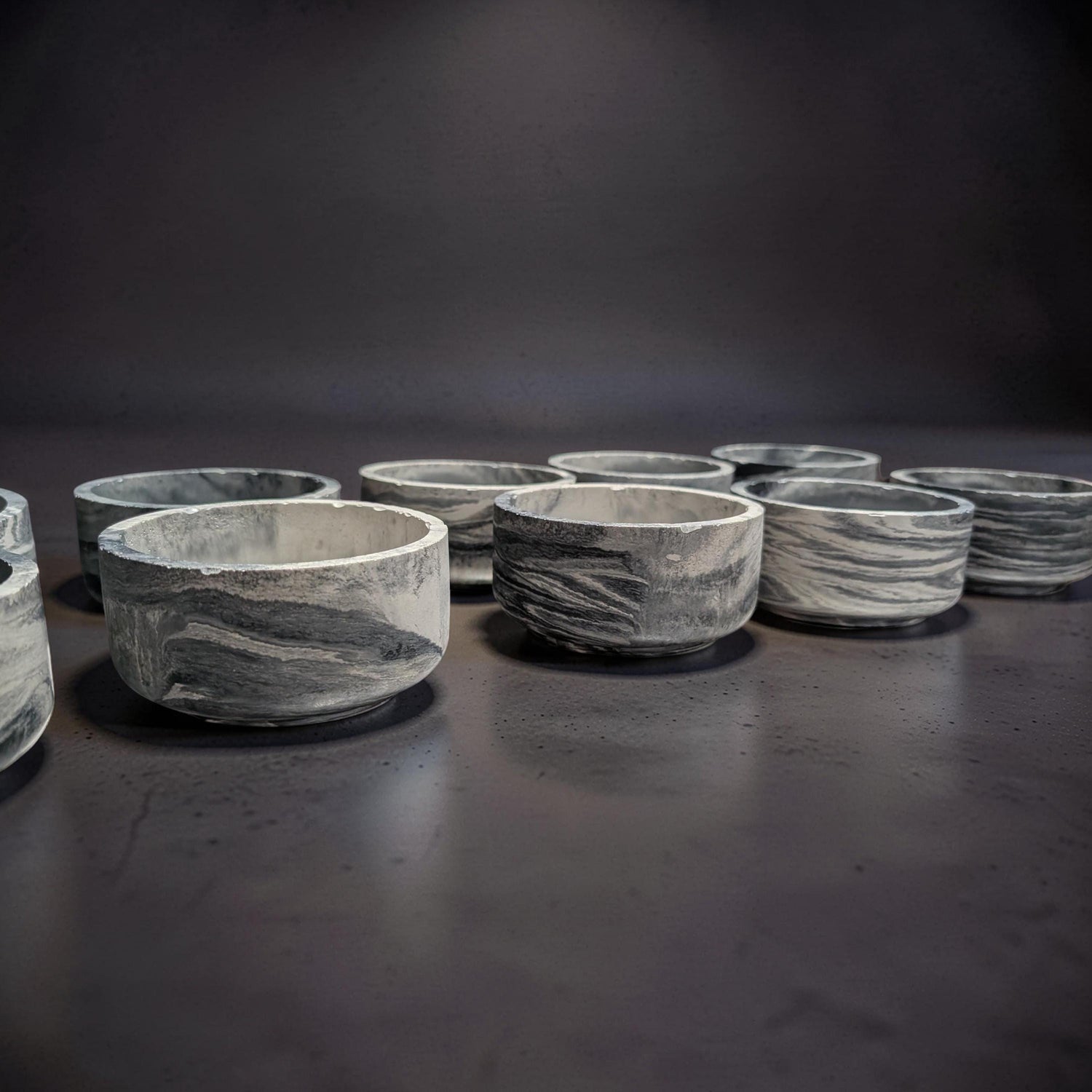 Studio Clearance | Set of 12 Concrete Bowls | Grey Marbled Cement Planters | 4&amp;quot; Bulk Vessel Lot | Sample Sale Destash - One Available