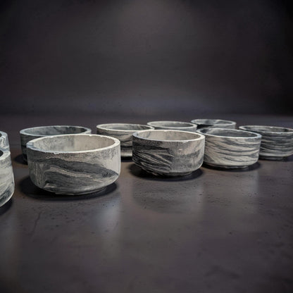 Studio Clearance | Set of 12 Concrete Bowls | Grey Marbled Cement Planters | 4&amp;quot; Bulk Vessel Lot | Sample Sale Destash - One Available