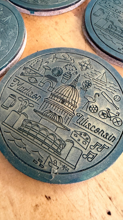 Madison Wisconsin Line Icons Coaster