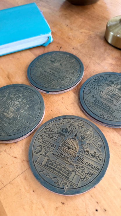 Madison Wisconsin Line Icons Coaster