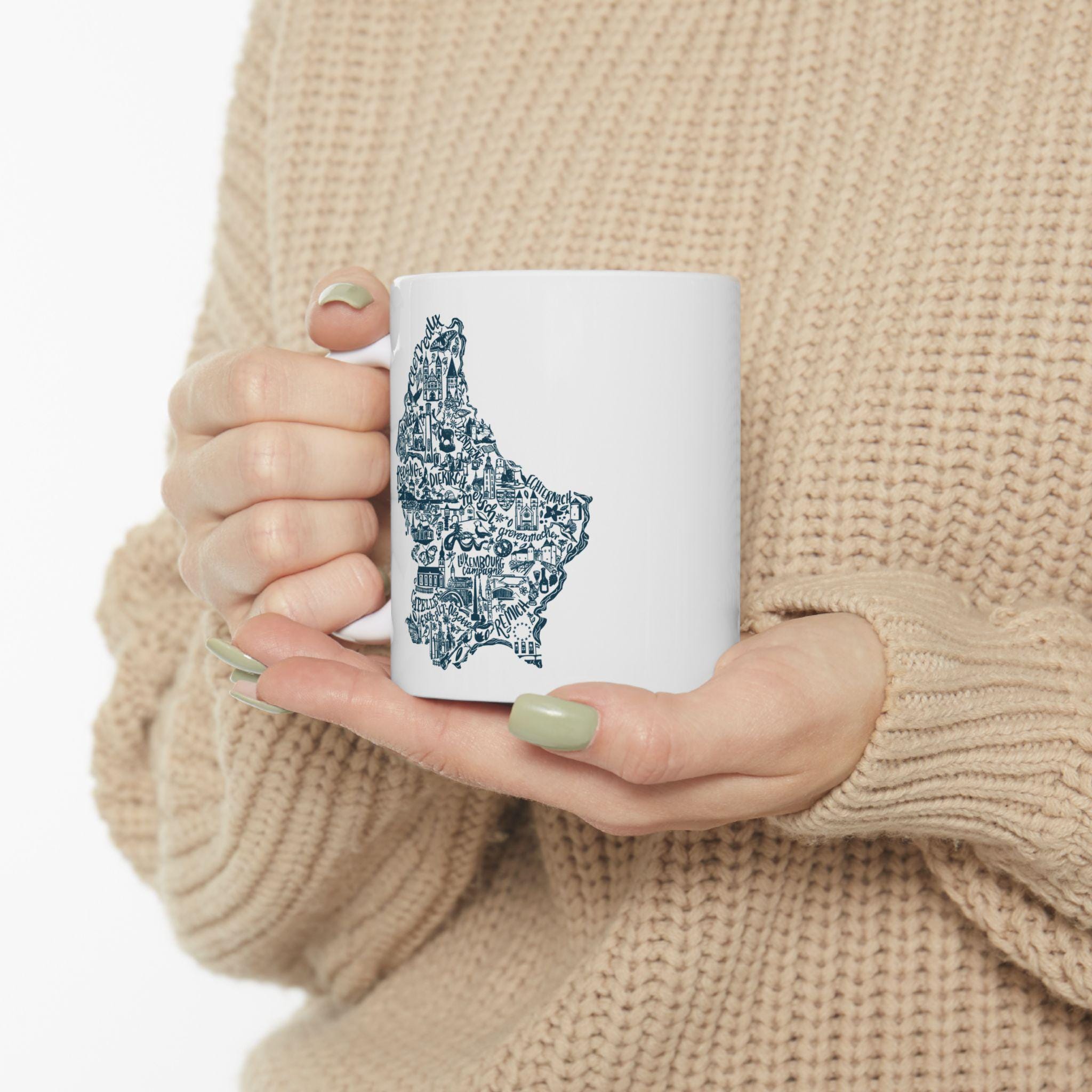 Luxembourg Map Illustration Mug | Ceramic Coffee Tea Cup