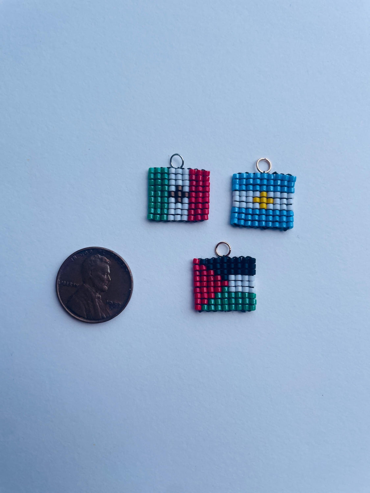 Handmade Custom Country Flag Charm, Handstitched, Glass Seed Bead, Beaded Jewelry, Travel Gift, Ancestry, Heritage Jewelry, Bag Charm