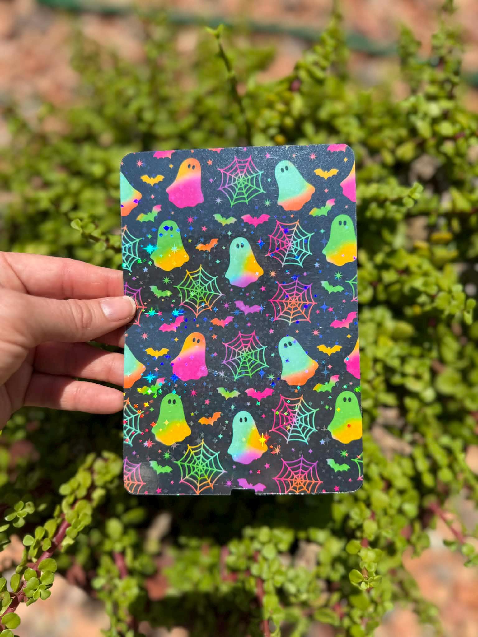 Neon Ghost Kindle Insert, Spooky Cute E-Reader Insert, Halloween Reading Accessory, Clear or Holographic Overlay, Bookish Gift
