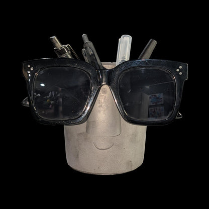 Concrete Glasses Holder &amp; Pencil Cup, Minimalist Face Glasses Stand, Unique Modern Desk Organizer, Eyeglass Stand, Cute Teacher Gift