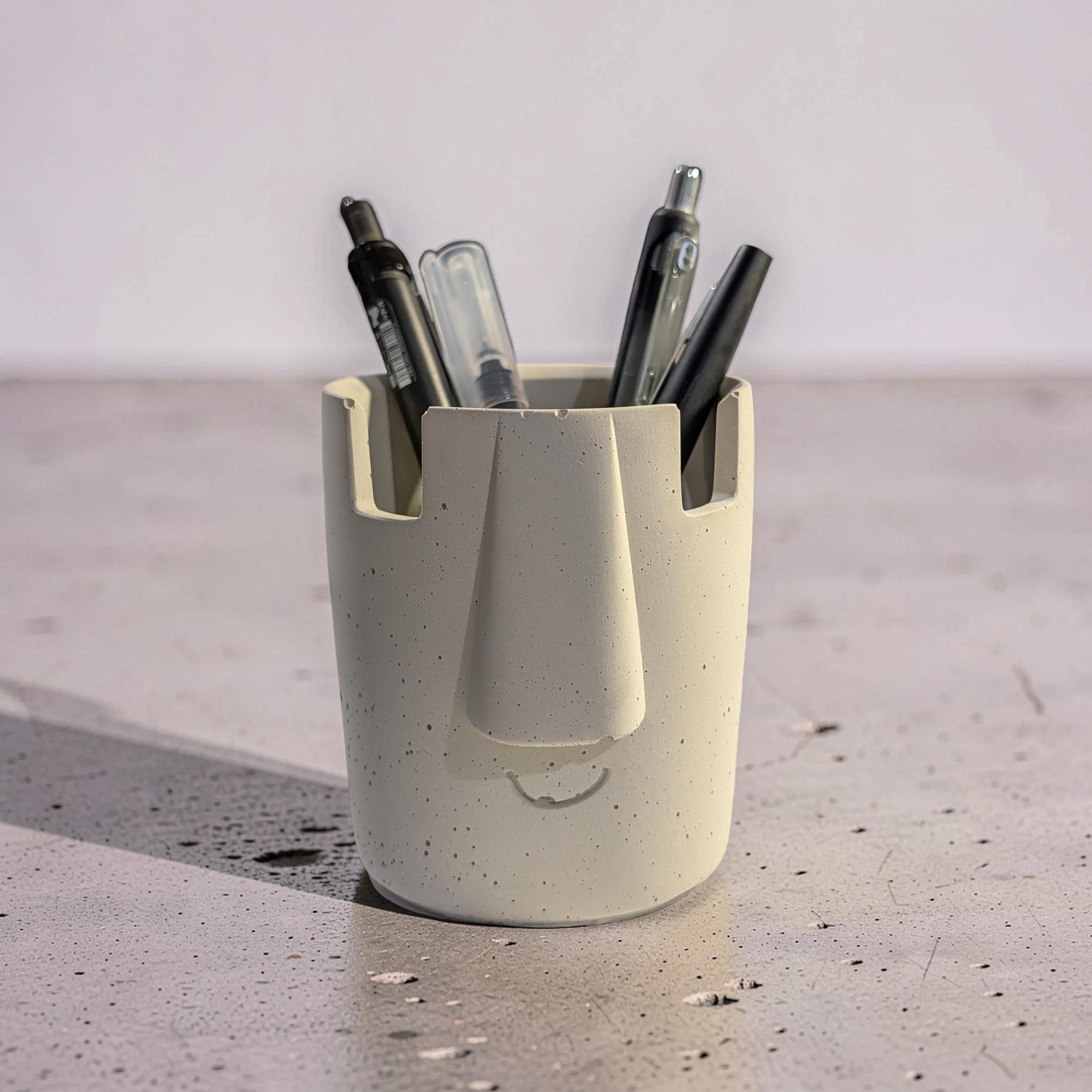 Concrete Glasses Holder &amp; Pencil Cup, Minimalist Face Glasses Stand, Unique Modern Desk Organizer, Eyeglass Stand, Cute Teacher Gift