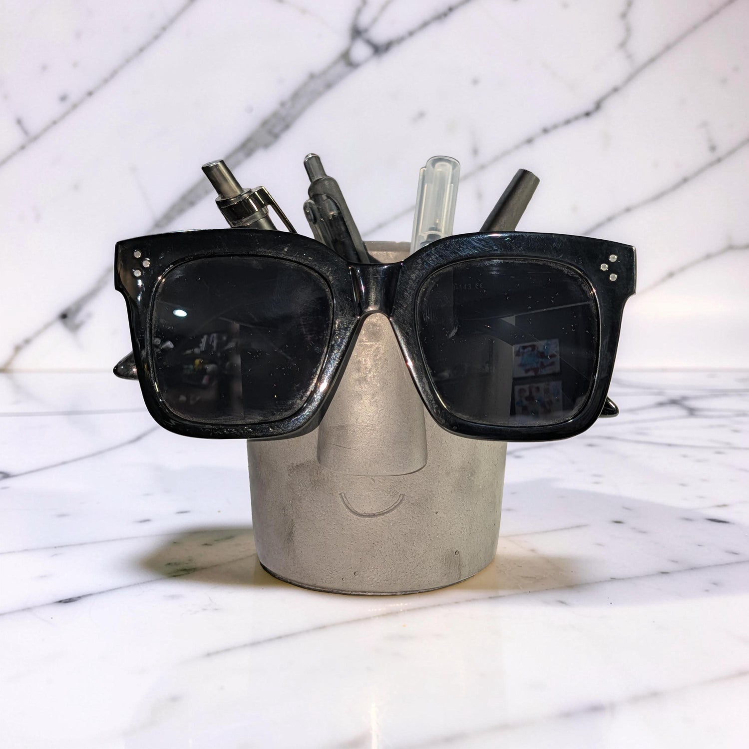 Concrete Glasses Holder &amp; Pencil Cup, Minimalist Face Glasses Stand, Unique Modern Desk Organizer, Eyeglass Stand, Cute Teacher Gift