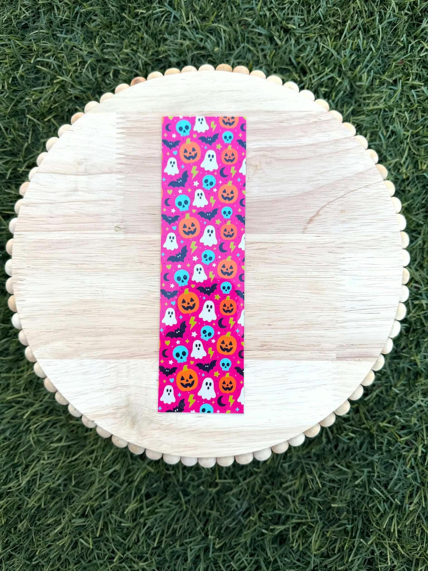 Neon Ghost Bookmark, Spooky Bats Pumpkins and Spiderwebs, Laminated 2x7 Reader Gift, Square or Rounded Corners