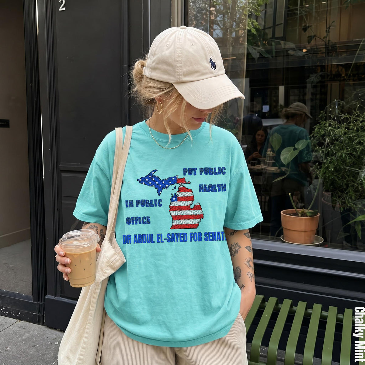 Teal t-shirt with &amp;quot;Put Public Health in Public Office Dr. Abdul El-Sayed for Senate&amp;quot; graphic.