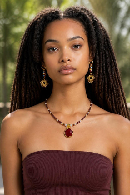 Garnet Necklace Earring Set, Deep Red Gemstone Pendant, January Birthstone Jewelry