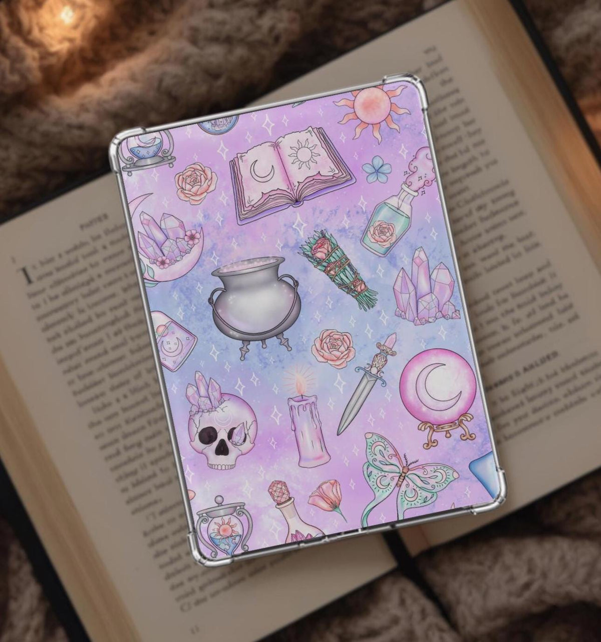 Pastel Fall Mystical Moths Kindle Insert | Bright Halloween Witchy Kobo Insert | Meadowlark Nest | Fall Spooky Kobo Kindle Insert