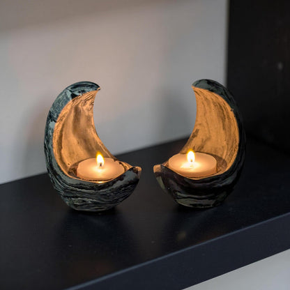 Concrete Crescent Moon Tea Light Holder Set of 2 - Minimalist Modern Candle Holder, Celestial Home Decor, Marble or Natural Gray Accent