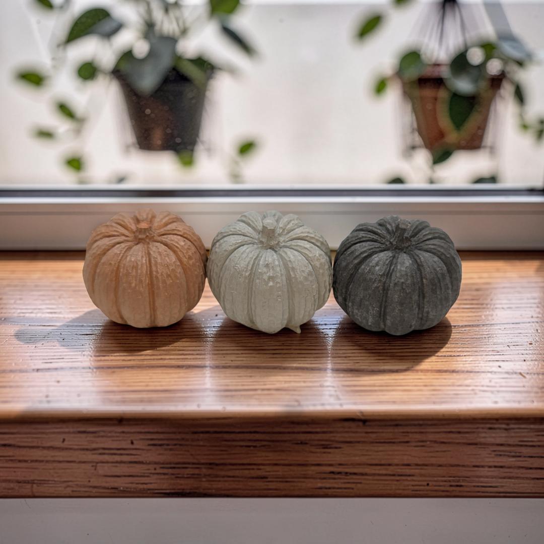 Mini Concrete Pumpkin - Small Autumn Figurine Decor, Hand Poured Modern Fall Table Accent, Tiered Tray Halloween Decor, Single or Mix Match