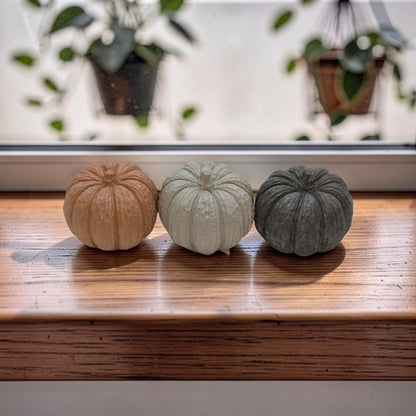 Mini Concrete Pumpkin - Small Autumn Figurine Decor, Hand Poured Modern Fall Table Accent, Tiered Tray Halloween Decor, Single or Mix Match