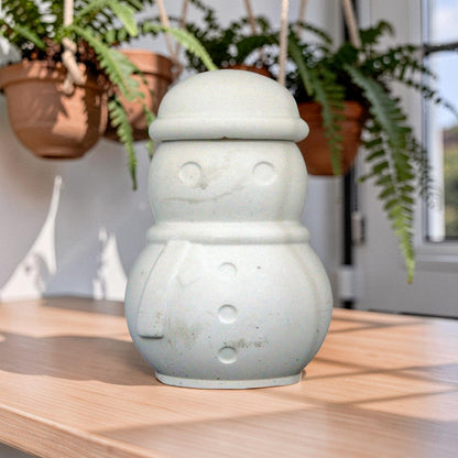 Concrete Snowman Jar with Lid, Christmas Storage Container, Winter Holiday Decor, Minimalist Trinket Box, Small Desk Organizer, Holiday Gift