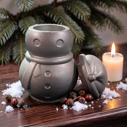 Concrete Snowman Jar with Lid, Christmas Storage Container, Winter Holiday Decor, Minimalist Trinket Box, Small Desk Organizer, Holiday Gift