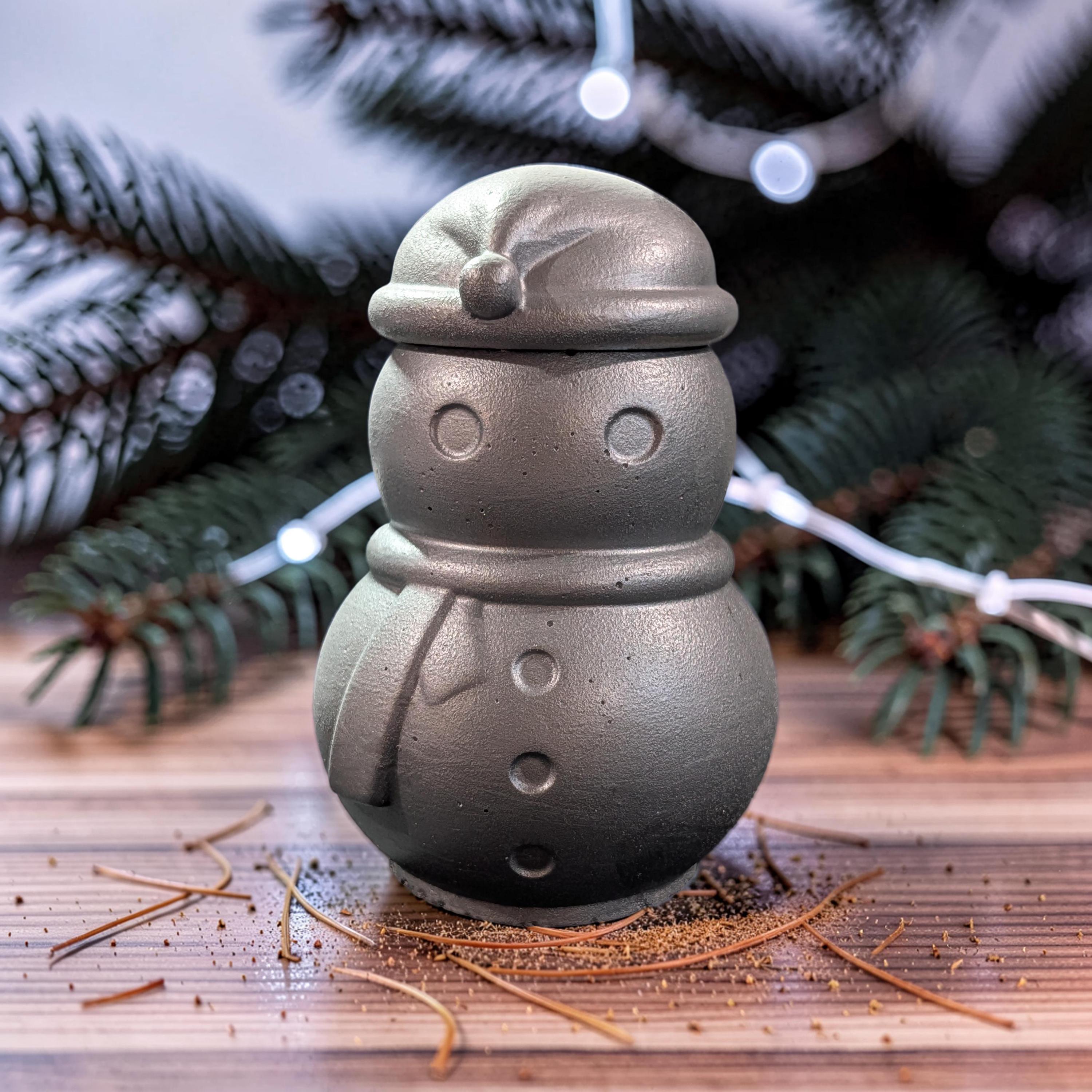 Concrete Snowman Jar with Lid, Christmas Storage Container, Winter Holiday Decor, Minimalist Trinket Box, Small Desk Organizer, Holiday Gift