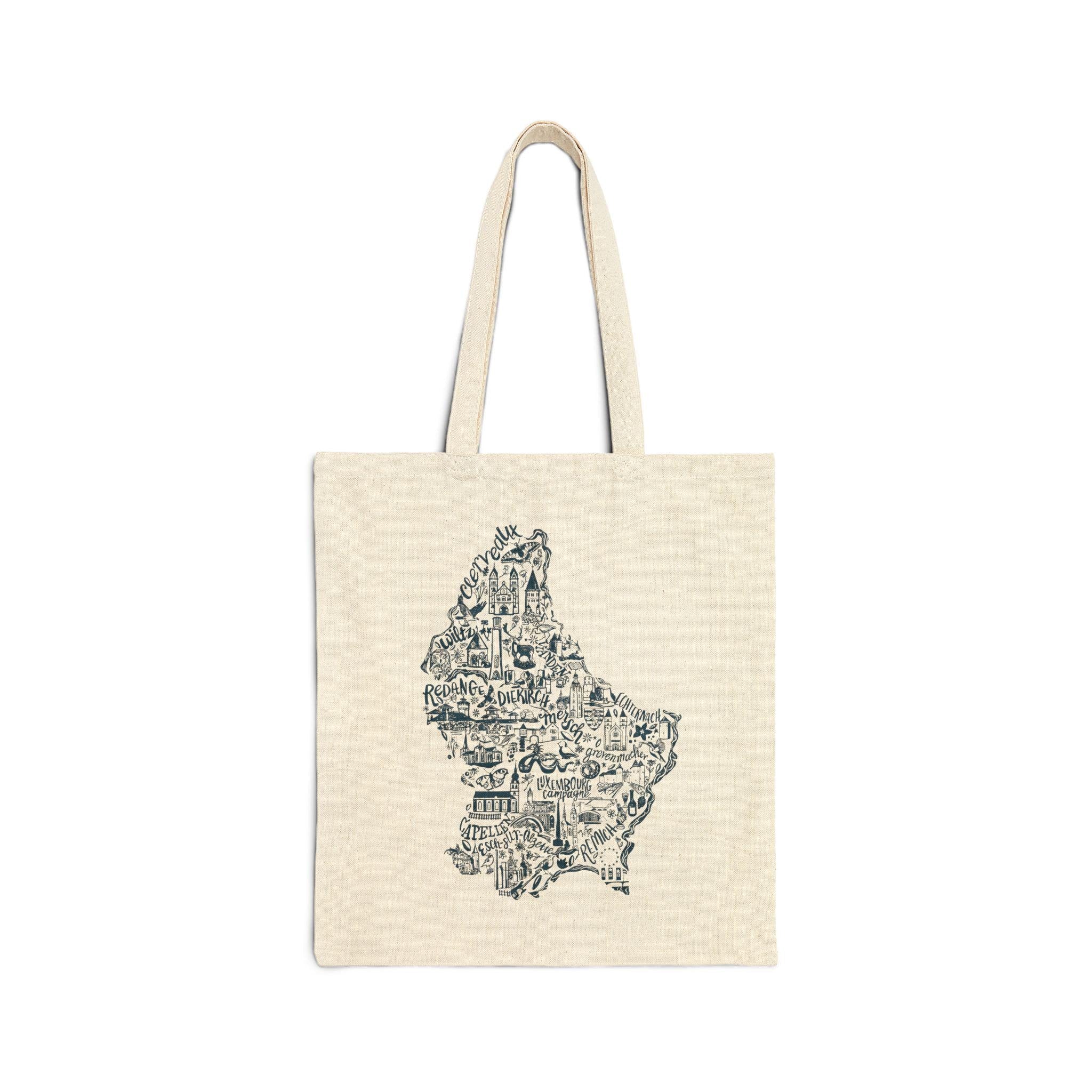 Luxembourg Map Illustration Tote bag | Country Landmark Doodle Canvas Tote