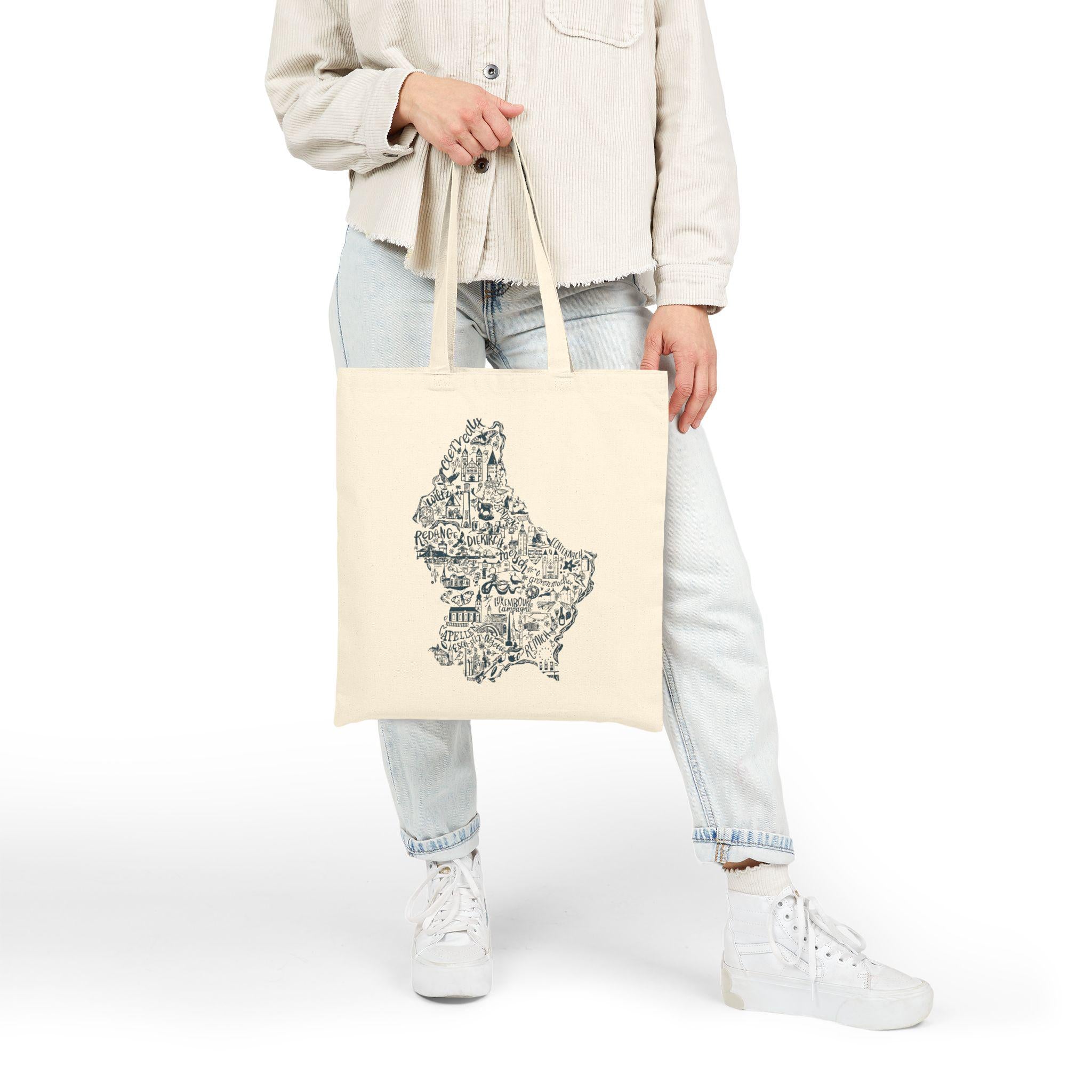 Luxembourg Map Illustration Tote bag | Country Landmark Doodle Canvas Tote