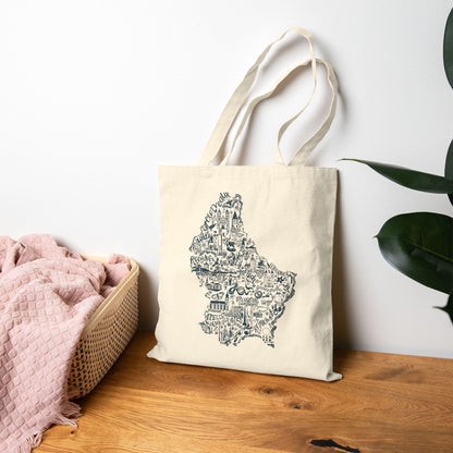 Luxembourg Map Illustration Tote bag | Country Landmark Doodle Canvas Tote