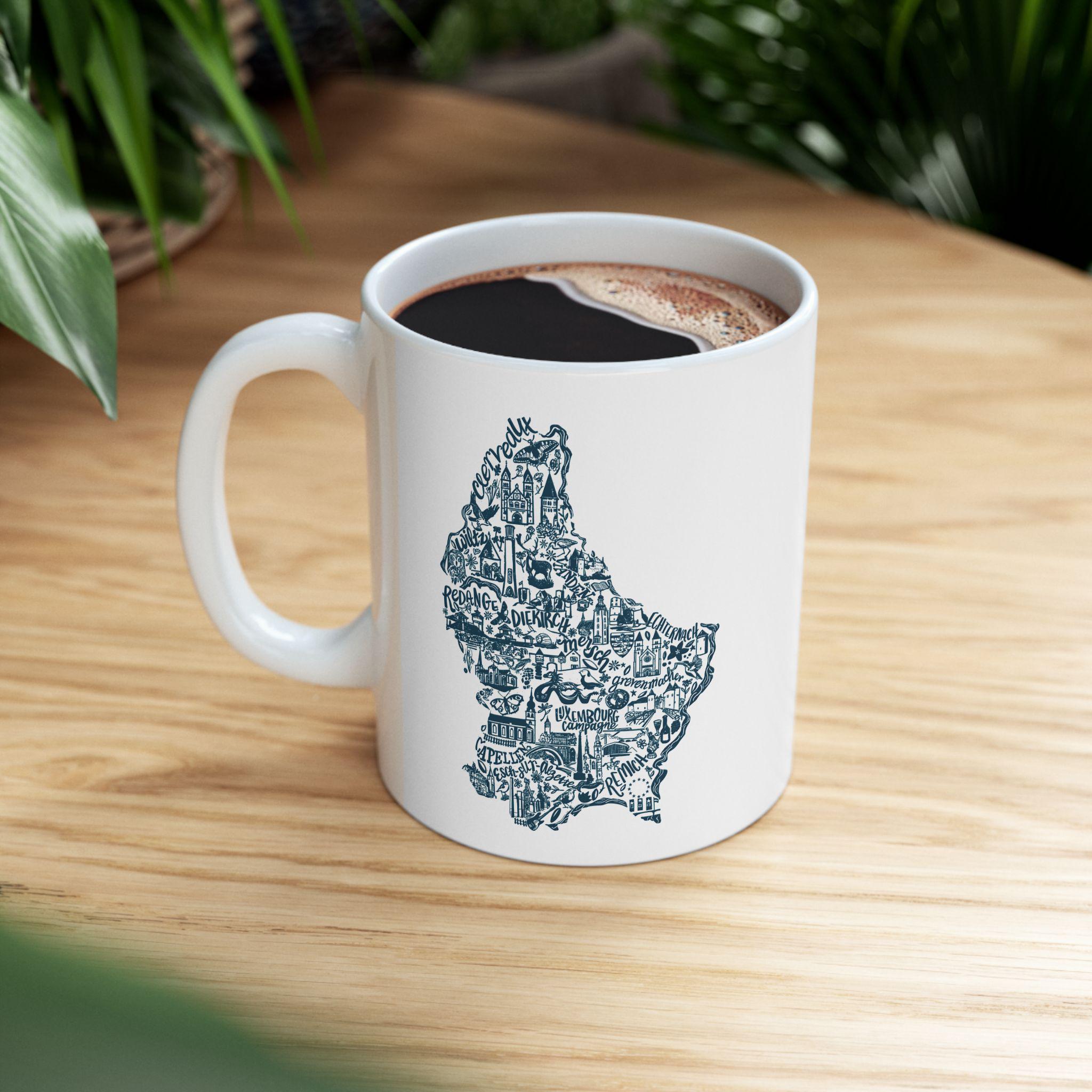 Luxembourg Map Illustration Mug | Ceramic Coffee Tea Cup