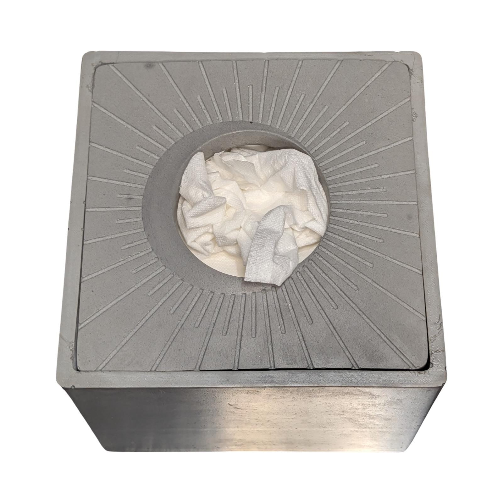 Modern Concrete Tissue Holder, Minimalist Square Sunburst Tissue Box with Lid, Industrial Bathroom Decor, Handcrafted Concrete Container