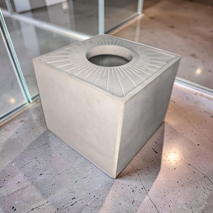 Modern Concrete Tissue Holder, Minimalist Square Sunburst Tissue Box with Lid, Industrial Bathroom Decor, Handcrafted Concrete Container