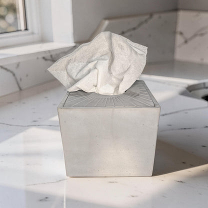 Modern Concrete Tissue Holder, Minimalist Square Sunburst Tissue Box with Lid, Industrial Bathroom Decor, Handcrafted Concrete Container