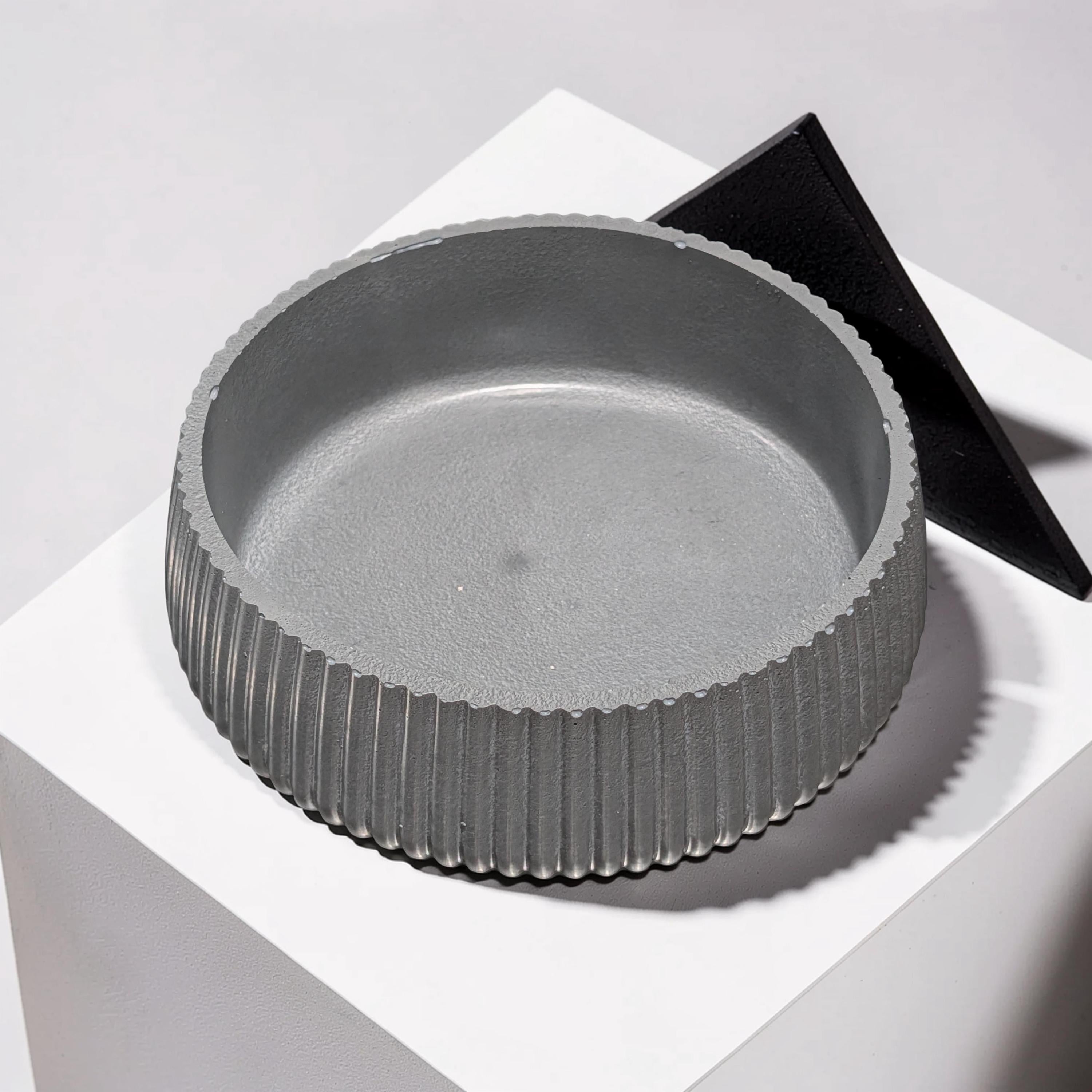 Fluted Concrete Bowl Planter, Modern Ribbed Succulent Pot, Minimalist Grey Catchall Dish, Trinket Key Holder, Nordic Tabletop Home Decor