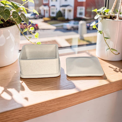 Concrete Jewelry Box with Lid, 3.15&amp;quot; Minimalist Trinket Box, Modern Square Cement Catchall, Ring Dish &amp; Keepsake Container, Desk Organizer