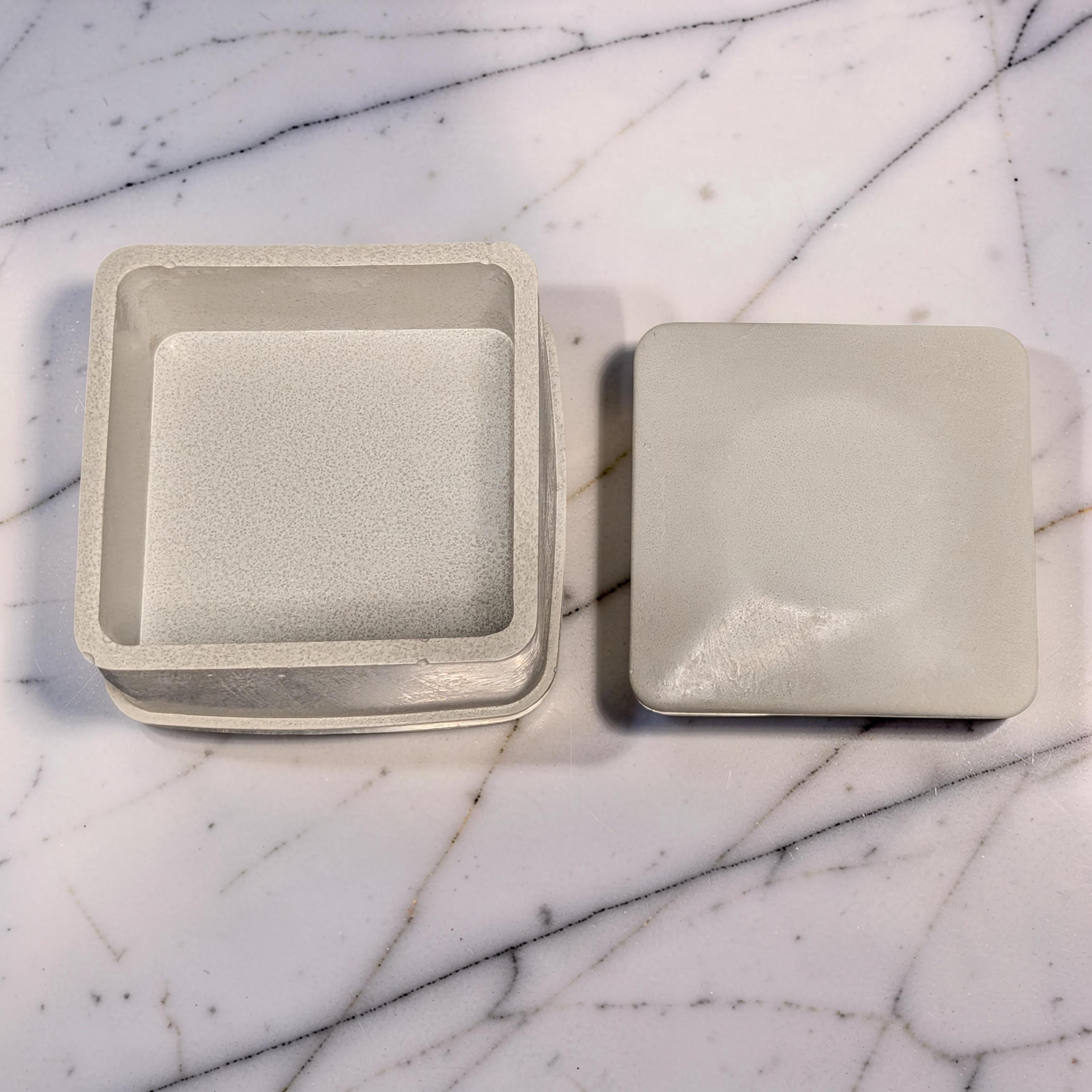 Concrete Jewelry Box with Lid, 3.15&amp;quot; Minimalist Trinket Box, Modern Square Cement Catchall, Ring Dish &amp; Keepsake Container, Desk Organizer