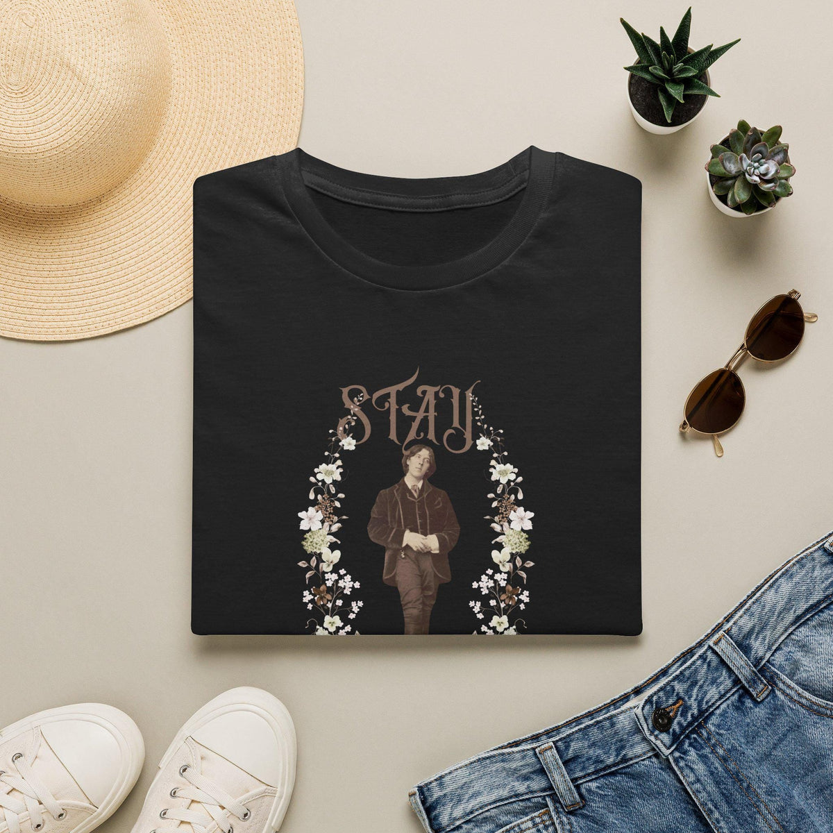 Stay Wilde T-Shirt, Oscar Wilde Tshirt, Literary Quote, Floral Accent, Shirts for English Teachers, Readers, Teachers, Back to School