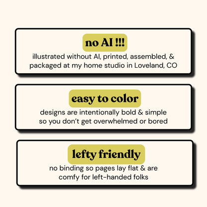 Describes product features: No, AI, easy to color, and lefty friendly.