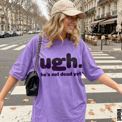 Purple t-shirt with &amp;quot;ugh. he&amp;
