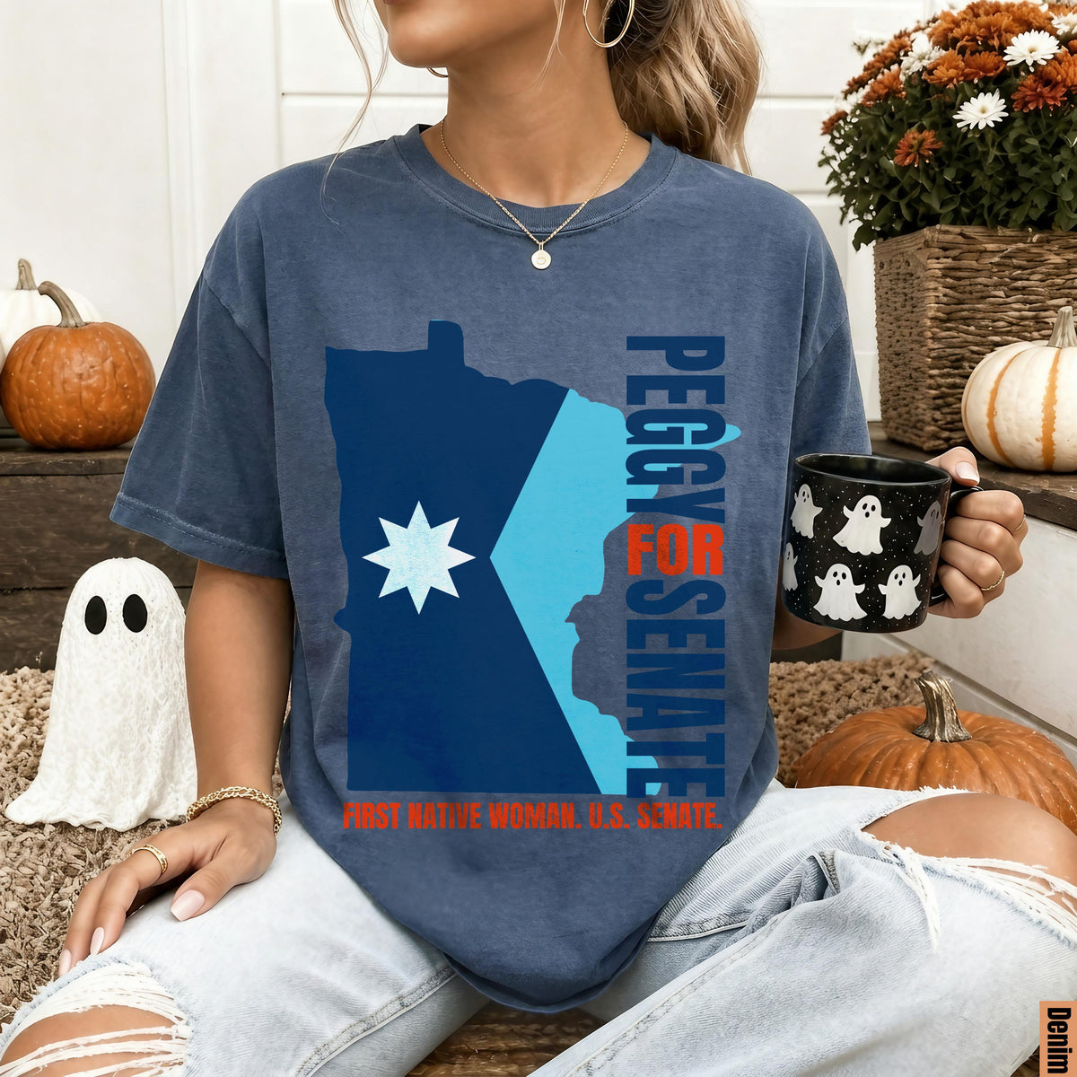 T-shirt with Minnesota map, &amp;quot;Peggy for Senate,&amp;quot; and &amp;quot;First Native Woman U.S. Senate&amp;quot; text.